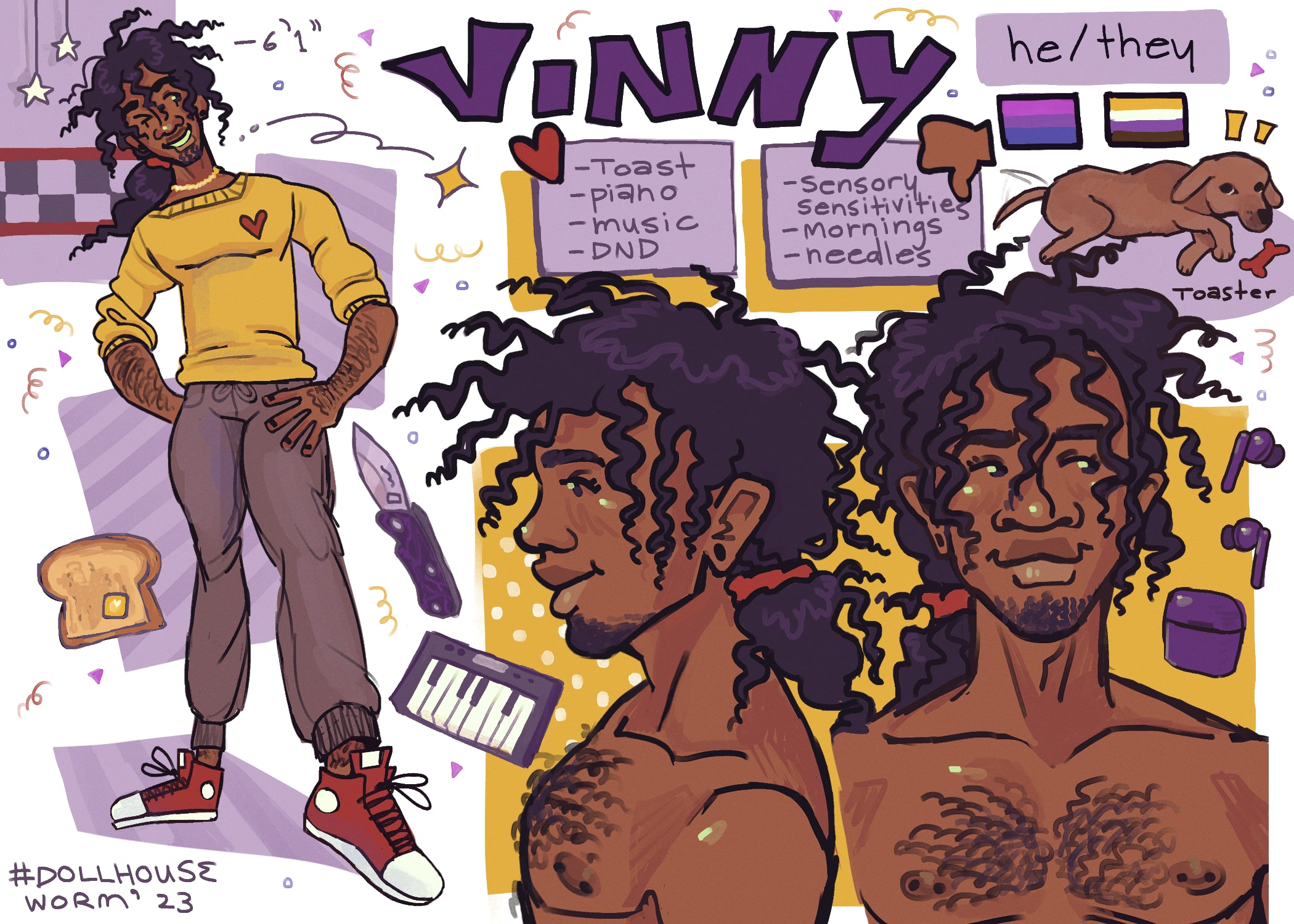 A drawn reference sheet of Vinny